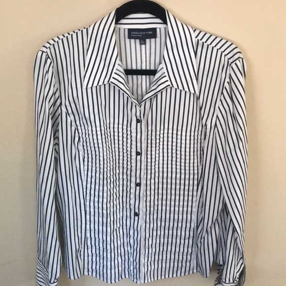 Jones New York Tops - Black White Striped Long Sleeve Womens Blouse EUC
